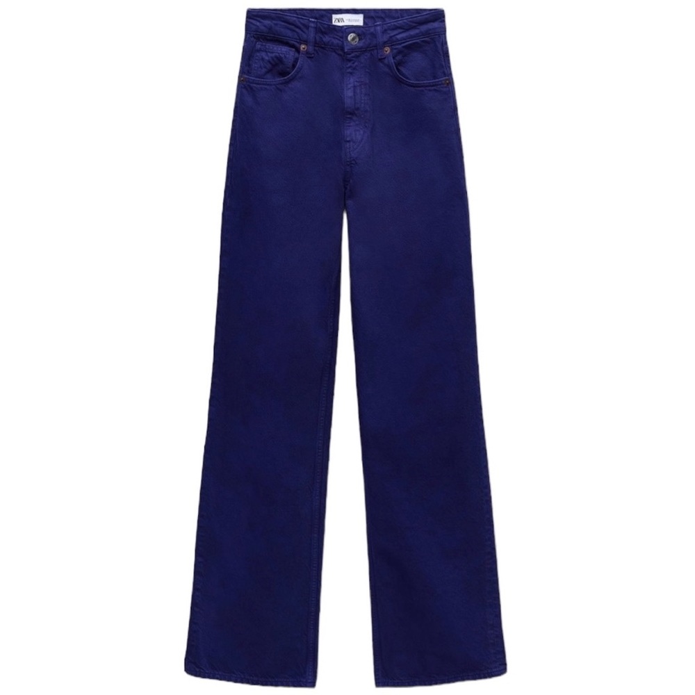 Zara Indigo Blue High Waisted Wide Leg Jeans 8